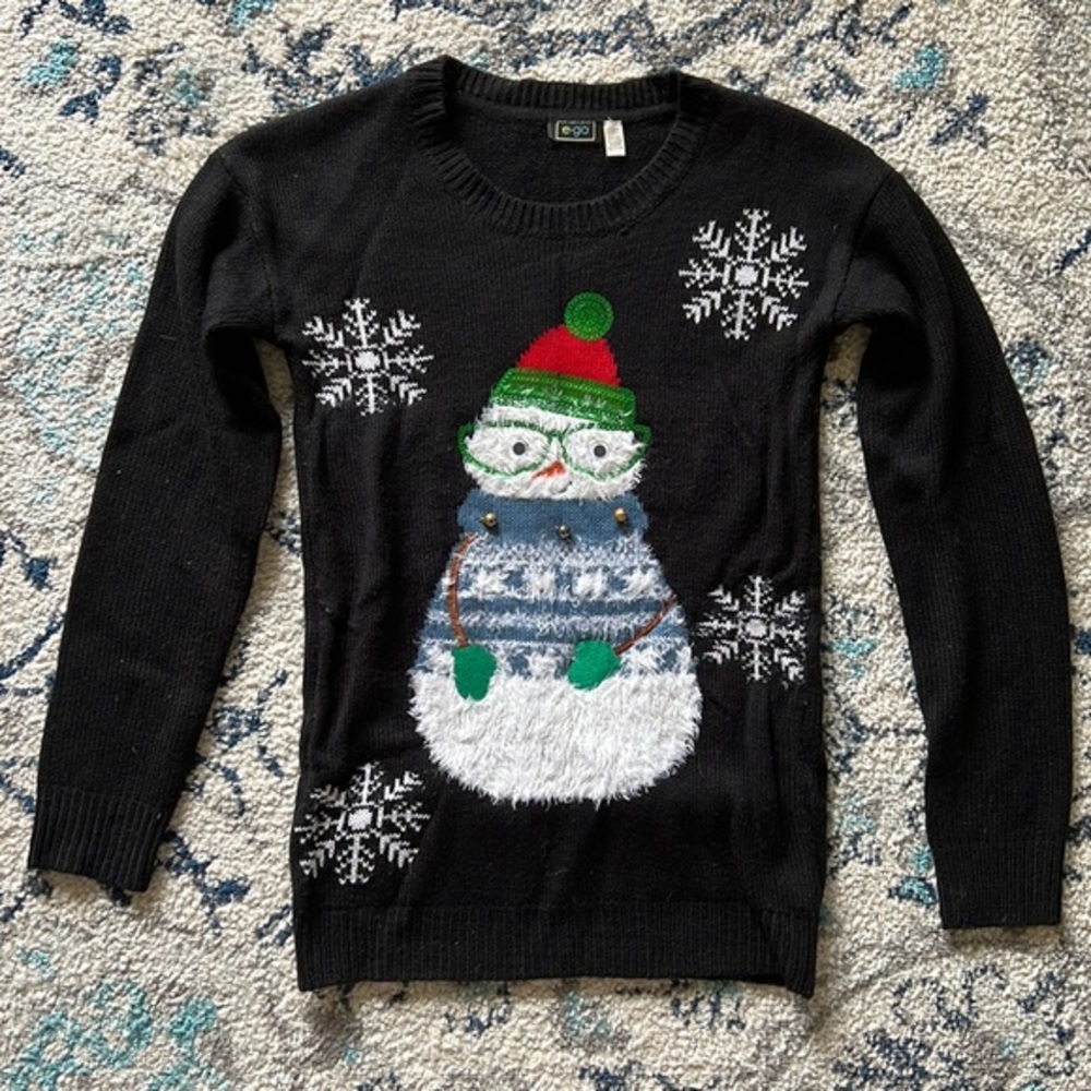 Christmas Sweater with bells by EGO size XS knit ugly Xmas sweater party black